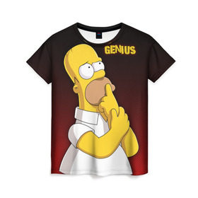 Женская футболка 3D с принтом Homer GENIUS в Кировске, 100% полиэфир ( синтетическое хлопкоподобное полотно) | прямой крой, круглый вырез горловины, длина до линии бедер | bart | genius | halloween | homer | lisa | simpsons | барт | гений | гомер | лиза | мэгги | симпсоны