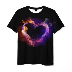 Мужская футболка 3D с принтом Огненное сердце в Кировске, 100% полиэфир | прямой крой, круглый вырез горловины, длина до линии бедер | Тематика изображения на принте: любовь | огонь | сердце