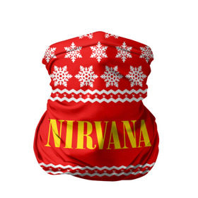 Бандана-труба 3D с принтом Праздничный Nirvana в Кировске, 100% полиэстер, ткань с особыми свойствами — Activecool | плотность 150‒180 г/м2; хорошо тянется, но сохраняет форму | cobain | kurt | nirvana | альтернативный | гранж | группа | дональд | знак | кобейн | красный | курт | музыка | музыкант | надпись | нервана | нирвана | новогодний | новоселич | новый год | певец | праздник