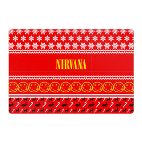 Магнитный плакат 3Х2 с принтом Праздничный Nirvana в Кировске, Полимерный материал с магнитным слоем | 6 деталей размером 9*9 см | cobain | kurt | nirvana | альтернативный | гранж | группа | дональд | знак | кобейн | красный | курт | музыка | музыкант | надпись | нервана | нирвана | новогодний | новоселич | новый год | певец | праздник