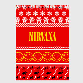 Скетчбук с принтом Праздничный Nirvana в Кировске, 100% бумага
 | 48 листов, плотность листов — 100 г/м2, плотность картонной обложки — 250 г/м2. Листы скреплены сверху удобной пружинной спиралью | Тематика изображения на принте: cobain | kurt | nirvana | альтернативный | гранж | группа | дональд | знак | кобейн | красный | курт | музыка | музыкант | надпись | нервана | нирвана | новогодний | новоселич | новый год | певец | праздник