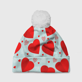Шапка 3D c помпоном с принтом С днем святого Валентина в Кировске, 100% полиэстер | универсальный размер, печать по всей поверхности изделия | 14 | love | валентин | губы | день | любовь | подарок | поцелуй | сердце | страсть | февраль