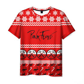 Мужская футболка 3D с принтом Праздничный Pink Floyd в Кировске, 100% полиэфир | прямой крой, круглый вырез горловины, длина до линии бедер | Тематика изображения на принте: pink floyd | pinkfloyd | арт | артрок | группа | д | знак | красный | надпись | новогодний | новый год | пинк флойд | пинкфлойд | праздник | прогрессивный | психоделический | рождество | рок | сид барретт