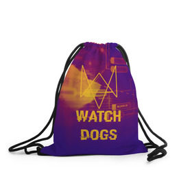 Рюкзак-мешок 3D с принтом WATCH DOGS NEON WORLD в Кировске, 100% полиэстер | плотность ткани — 200 г/м2, размер — 35 х 45 см; лямки — толстые шнурки, застежка на шнуровке, без карманов и подкладки | Тематика изображения на принте: wath dogs 2 | хакер