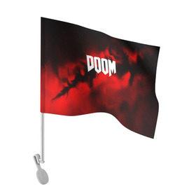 Флаг для автомобиля с принтом DOOM RED PLANET в Кировске, 100% полиэстер | Размер: 30*21 см | art | doom | game | возвращение | дум | игра | легенда | шутер