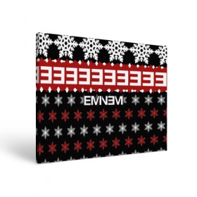Холст прямоугольный с принтом Праздничный Eminem в Кировске, 100% ПВХ |  | hip hop | hiphop | mc | rap | брюс | еменем | еминем | зачитал | знак | красный | маршалл | мс | мэтерс | надпись | новогодний | новый год | праздник | реп | репер | речитатив | рождество | рэп | рэпер | снежинки | хип