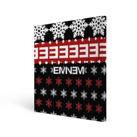 Холст квадратный с принтом Праздничный Eminem в Кировске, 100% ПВХ |  | hip hop | hiphop | mc | rap | брюс | еменем | еминем | зачитал | знак | красный | маршалл | мс | мэтерс | надпись | новогодний | новый год | праздник | реп | репер | речитатив | рождество | рэп | рэпер | снежинки | хип