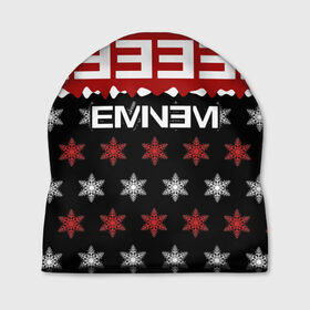 Шапка 3D с принтом Праздничный Eminem в Кировске, 100% полиэстер | универсальный размер, печать по всей поверхности изделия | hip hop | hiphop | mc | rap | брюс | еменем | еминем | зачитал | знак | красный | маршалл | мс | мэтерс | надпись | новогодний | новый год | праздник | реп | репер | речитатив | рождество | рэп | рэпер | снежинки | хип