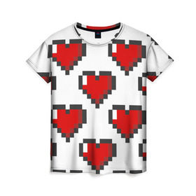 Женская футболка 3D с принтом Пиксельные сердечки в Кировске, 100% полиэфир ( синтетическое хлопкоподобное полотно) | прямой крой, круглый вырез горловины, длина до линии бедер | 14 | love | валентин | губы | день | любовь | подарок | поцелуй | сердце | страсть | февраль