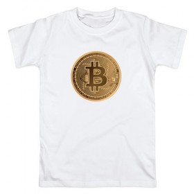 Мужская футболка хлопок с принтом Bitcoin в Кировске, 100% хлопок | прямой крой, круглый вырез горловины, длина до линии бедер, слегка спущенное плечо. | 