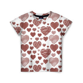 Детская футболка 3D с принтом Сердечки в Кировске, 100% гипоаллергенный полиэфир | прямой крой, круглый вырез горловины, длина до линии бедер, чуть спущенное плечо, ткань немного тянется | Тематика изображения на принте: 14 | love | валентин | губы | день | любовь | подарок | поцелуй | сердце | страсть | февраль