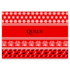 Поздравительная открытка с принтом Праздничный Queen в Кировске, 100% бумага | плотность бумаги 280 г/м2, матовая, на обратной стороне линовка и место для марки
 | paul rodg | queen | quen | брайан мэй | глэм | группа | джон дикон | знак | квин | королева | красный | куин | меркури | меркьюри | мэркури | надпись | новогодний | новый год | поп | праздник | роджер тейлор