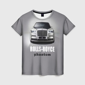 Женская футболка 3D с принтом Rolls-Royce Phantom в Кировске, 100% полиэфир ( синтетическое хлопкоподобное полотно) | прямой крой, круглый вырез горловины, длина до линии бедер | bmw | rolls royce | авто | автомобиль | машина | роллс ройс | тачка | элита