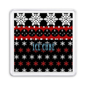 Магнит 55*55 с принтом Праздничный Ice Cube в Кировске, Пластик | Размер: 65*65 мм; Размер печати: 55*55 мм | hip hop | hiphop | ice cube | mc | n.w.a | rap | айс | джексон | западное по | знак | красный | куб | кубе | кубик льда | кьюб | мс | надпись | новогодний | новый год | о ши | оши | праздник | реп | репер | речитатив | рождество