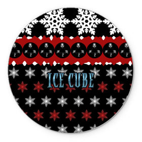 Коврик для мышки круглый с принтом Праздничный Ice Cube в Кировске, резина и полиэстер | круглая форма, изображение наносится на всю лицевую часть | hip hop | hiphop | ice cube | mc | n.w.a | rap | айс | джексон | западное по | знак | красный | куб | кубе | кубик льда | кьюб | мс | надпись | новогодний | новый год | о ши | оши | праздник | реп | репер | речитатив | рождество
