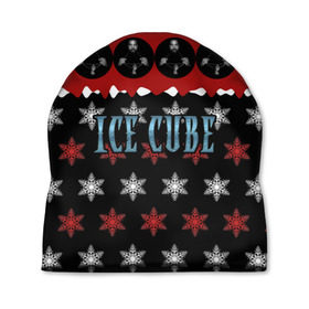 Шапка 3D с принтом Праздничный Ice Cube в Кировске, 100% полиэстер | универсальный размер, печать по всей поверхности изделия | hip hop | hiphop | ice cube | mc | n.w.a | rap | айс | джексон | западное по | знак | красный | куб | кубе | кубик льда | кьюб | мс | надпись | новогодний | новый год | о ши | оши | праздник | реп | репер | речитатив | рождество