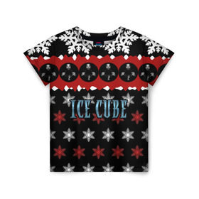 Детская футболка 3D с принтом Праздничный Ice Cube в Кировске, 100% гипоаллергенный полиэфир | прямой крой, круглый вырез горловины, длина до линии бедер, чуть спущенное плечо, ткань немного тянется | hip hop | hiphop | ice cube | mc | n.w.a | rap | айс | джексон | западное по | знак | красный | куб | кубе | кубик льда | кьюб | мс | надпись | новогодний | новый год | о ши | оши | праздник | реп | репер | речитатив | рождество