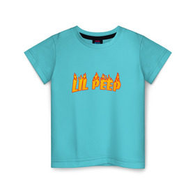 Детская футболка хлопок с принтом Lil Peep flame в Кировске, 100% хлопок | круглый вырез горловины, полуприлегающий силуэт, длина до линии бедер | Тематика изображения на принте: lil peep | rap | густав ор | лил пип | рэп
