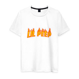 Мужская футболка хлопок с принтом Lil Peep flame в Кировске, 100% хлопок | прямой крой, круглый вырез горловины, длина до линии бедер, слегка спущенное плечо. | lil peep | rap | густав ор | лил пип | рэп