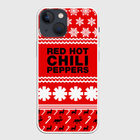 Чехол для iPhone 13 mini с принтом Праздничный RHCP в Кировске,  |  | Тематика изображения на принте: red hot chili peppers | rhcp | альтернативный | группа | джош клингхоффер | знак | красные острые перцы чили | красный | метал | надпись | новогодний | новый год | праздник | ред хот ч | рождество | рок | рхчп | рэп