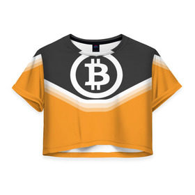 Женская футболка 3D укороченная с принтом BITCOIN UNIFORM в Кировске, 100% полиэстер | круглая горловина, длина футболки до линии талии, рукава с отворотами | bitcoin | btc | coin | crypto | ethereum | money | orange | биткоин | валюта | деньги | известные | криптовалюта | логотип | монета | надписи.cash | оранжевый | цвет | цифровое золото | эфир