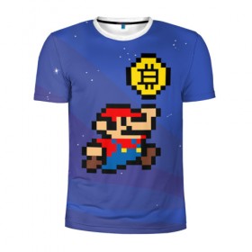 Мужская футболка 3D спортивная с принтом Mario Bitcoin в Кировске, 100% полиэстер с улучшенными характеристиками | приталенный силуэт, круглая горловина, широкие плечи, сужается к линии бедра | bitcoin | mario | биткоин | деньги | марио