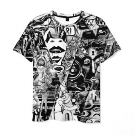 Мужская футболка 3D с принтом Стикербомбинг NEW искусство в Кировске, 100% полиэфир | прямой крой, круглый вырез горловины, длина до линии бедер | Тематика изображения на принте: искусство | стикер | стикербомбинг | чб | чернобелый