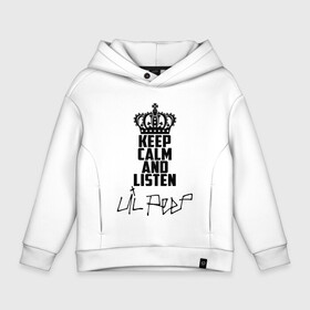 Детское худи Oversize хлопок с принтом Keep calm and listen Lil Peep в Кировске, френч-терри — 70% хлопок, 30% полиэстер. Мягкий теплый начес внутри —100% хлопок | боковые карманы, эластичные манжеты и нижняя кромка, капюшон на магнитной кнопке | Тематика изображения на принте: awful things | gustav hr | lil peep | густав ор | клауд | клауд рэп | лил | певец | пип | пост эмо | реп | репер | рэп | рэпер | трэп | хип | хип хоп | хипхоп | хоп | эмо | эмо трэп