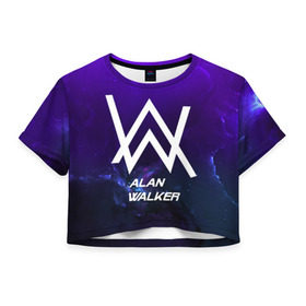 Женская футболка 3D укороченная с принтом Alan Walker SPACE COLLECTION в Кировске, 100% полиэстер | круглая горловина, длина футболки до линии талии, рукава с отворотами | alan walker | club | music | абстракция | клубная музыка | космос | краски | музыка