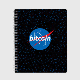 Тетрадь с принтом BITCOIN в стиле NASA в Кировске, 100% бумага | 48 листов, плотность листов — 60 г/м2, плотность картонной обложки — 250 г/м2. Листы скреплены сбоку удобной пружинной спиралью. Уголки страниц и обложки скругленные. Цвет линий — светло-серый
 | bitcoin | btc | crypto | биткоин | валюта | деньги | криптовалюта | майнер | майнинг | цифровое золото