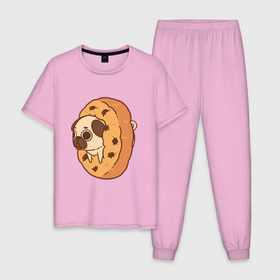 Мужская пижама хлопок с принтом мопс-печанька в Кировске, 100% хлопок | брюки и футболка прямого кроя, без карманов, на брюках мягкая резинка на поясе и по низу штанин
 | dog | pug | мопс | собака