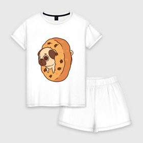 Женская пижама с шортиками хлопок с принтом мопс-печанька в Кировске, 100% хлопок | футболка прямого кроя, шорты свободные с широкой мягкой резинкой | Тематика изображения на принте: dog | pug | мопс | собака