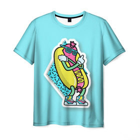 Мужская футболка 3D с принтом Хот-Дог в Кировске, 100% полиэфир | прямой крой, круглый вырез горловины, длина до линии бедер | 90s style | food | hot dog | pop art | style | еда | поп арт | стиль 90 х | хот дог