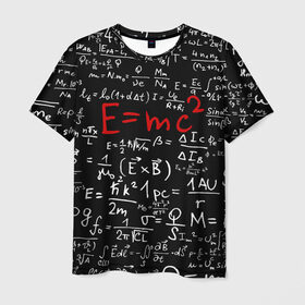 Мужская футболка 3D с принтом Формулы E=mc2 в Кировске, 100% полиэфир | прямой крой, круглый вырез горловины, длина до линии бедер | Тематика изображения на принте: emc | альберт | доска | емс хипстер | мел | физик | физика | формула | энштейн