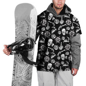 Накидка на куртку 3D с принтом Pirates Pattern в Кировске, 100% полиэстер |  | Тематика изображения на принте: паттерн | пиратский | пираты | черно белый