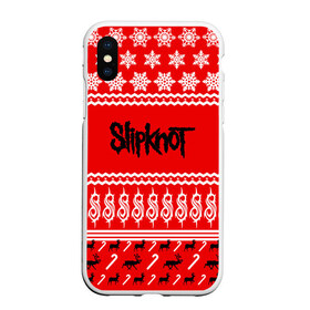 Чехол для iPhone XS Max матовый с принтом Праздничный Slipknot в Кировске, Силикон | Область печати: задняя сторона чехла, без боковых панелей | Тематика изображения на принте: slipknot | альтернативный | грув | кори тейлор | красный | крис фен | метал | новогодний | новый год | ню | рождество | рок | слайпкнот | слипкнот | слипнот | снежинки