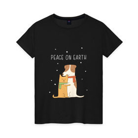 Женская футболка хлопок с принтом Кот и пес в Кировске, 100% хлопок | прямой крой, круглый вырез горловины, длина до линии бедер, слегка спущенное плечо | год собаки | котик | мемес | москва | новый год | россия | собака