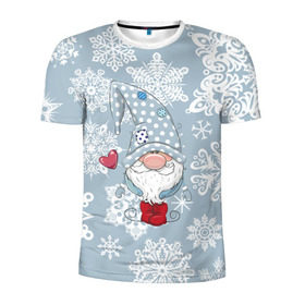 Мужская футболка 3D спортивная с принтом Милый гномик в Кировске, 100% полиэстер с улучшенными характеристиками | приталенный силуэт, круглая горловина, широкие плечи, сужается к линии бедра | happy new year | волшебство | гном | гномик | новый год | снег | снежинки