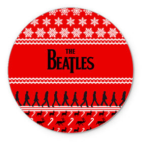 Коврик круглый с принтом Праздничный The Beatles в Кировске, резина и полиэстер | круглая форма, изображение наносится на всю лицевую часть | beatles | the beatles | бител | битлз | битлс | битлы | группа | джон леннон | джордж харрисон | жуки | знак | красный | ливерпульская четвёрка | мерсибит | надпись | новогодний | новый год | пол маккартни | поп