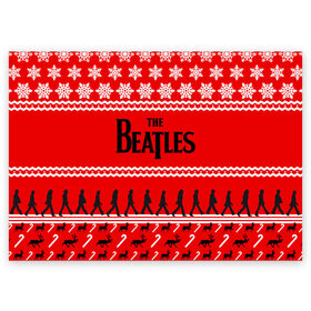 Поздравительная открытка с принтом Праздничный The Beatles в Кировске, 100% бумага | плотность бумаги 280 г/м2, матовая, на обратной стороне линовка и место для марки
 | Тематика изображения на принте: beatles | the beatles | бител | битлз | битлс | битлы | группа | джон леннон | джордж харрисон | жуки | знак | красный | ливерпульская четвёрка | мерсибит | надпись | новогодний | новый год | пол маккартни | поп
