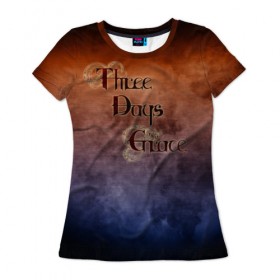 Женская футболка 3D с принтом Three Days Grace в Кировске, 100% полиэфир ( синтетическое хлопкоподобное полотно) | прямой крой, круглый вырез горловины, длина до линии бедер | band | metal | music | rock | атрибутика | группа | метал | музыка | рок