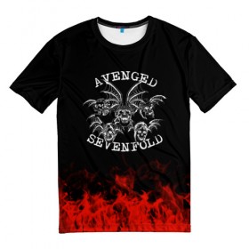 Мужская футболка 3D с принтом Avenged Sevenfold в Кировске, 100% полиэфир | прямой крой, круглый вырез горловины, длина до линии бедер | avenged sevenfold | band | metal | music | rock | атрибутика | группа | метал | музыка | рок