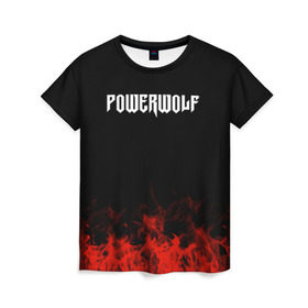 Женская футболка 3D с принтом Powerwolf в Кировске, 100% полиэфир ( синтетическое хлопкоподобное полотно) | прямой крой, круглый вырез горловины, длина до линии бедер | band | metal | music | powerwolf | rock | атрибутика | группа | метал | музыка | рок