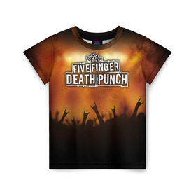 Детская футболка 3D с принтом Five Finger Death Punch в Кировске, 100% гипоаллергенный полиэфир | прямой крой, круглый вырез горловины, длина до линии бедер, чуть спущенное плечо, ткань немного тянется | band | five finger death punch | metal | music | rock | атрибутика | группа | метал | музыка | рок