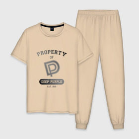 Мужская пижама хлопок с принтом Property of Deep Purple в Кировске, 100% хлопок | брюки и футболка прямого кроя, без карманов, на брюках мягкая резинка на поясе и по низу штанин
 | 