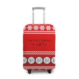 Чехол для чемодана 3D с принтом Праздничный Twenty One Pilots в Кировске, 86% полиэфир, 14% спандекс | двустороннее нанесение принта, прорези для ручек и колес | 21 pilots | красный | новогодний | рождество | снежинки
