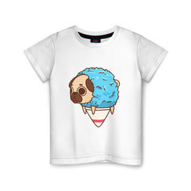 Детская футболка хлопок с принтом мопс-мороженое в Кировске, 100% хлопок | круглый вырез горловины, полуприлегающий силуэт, длина до линии бедер | pug | мопс