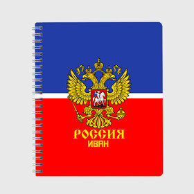 Тетрадь с принтом Хоккеист Иван в Кировске, 100% бумага | 48 листов, плотность листов — 60 г/м2, плотность картонной обложки — 250 г/м2. Листы скреплены сбоку удобной пружинной спиралью. Уголки страниц и обложки скругленные. Цвет линий — светло-серый
 | ваня | герб | россия | форма