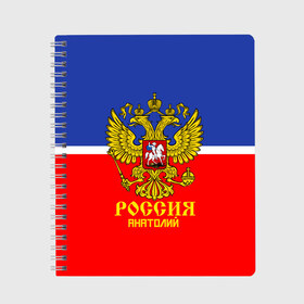 Тетрадь с принтом Хоккеист Анатолий в Кировске, 100% бумага | 48 листов, плотность листов — 60 г/м2, плотность картонной обложки — 250 г/м2. Листы скреплены сбоку удобной пружинной спиралью. Уголки страниц и обложки скругленные. Цвет линий — светло-серый
 | hockey | name | russia | sport | анатолий | имена | россия | русский | спорт | спортивный | униформа | форма | хоккеист | хоккей