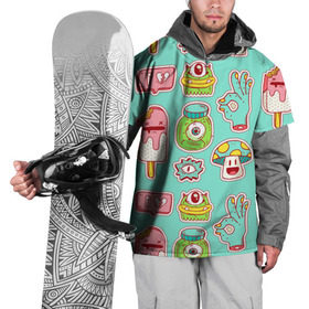 Накидка на куртку 3D с принтом Яркие монстрики в Кировске, 100% полиэстер |  | глаз | монстр | мороженое | мультик | приведение | розовый | ужасы | улыбка | цветная